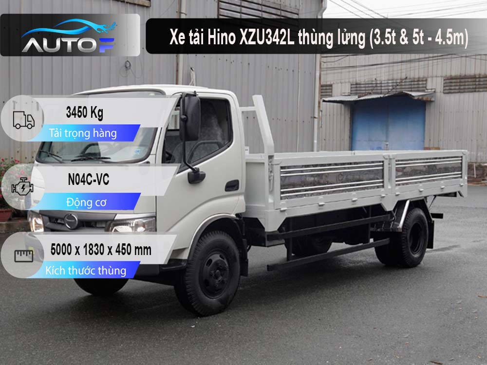 Xe tải Hino XZU342L (3.5t & 5t - dài 4.5m) thùng lửng